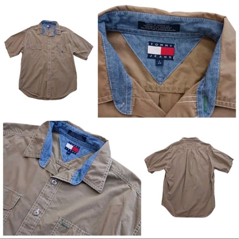 Vintage 90s Tommy Jeans Mens L Chocolate Tan Hilfiger Cotton Great Condition